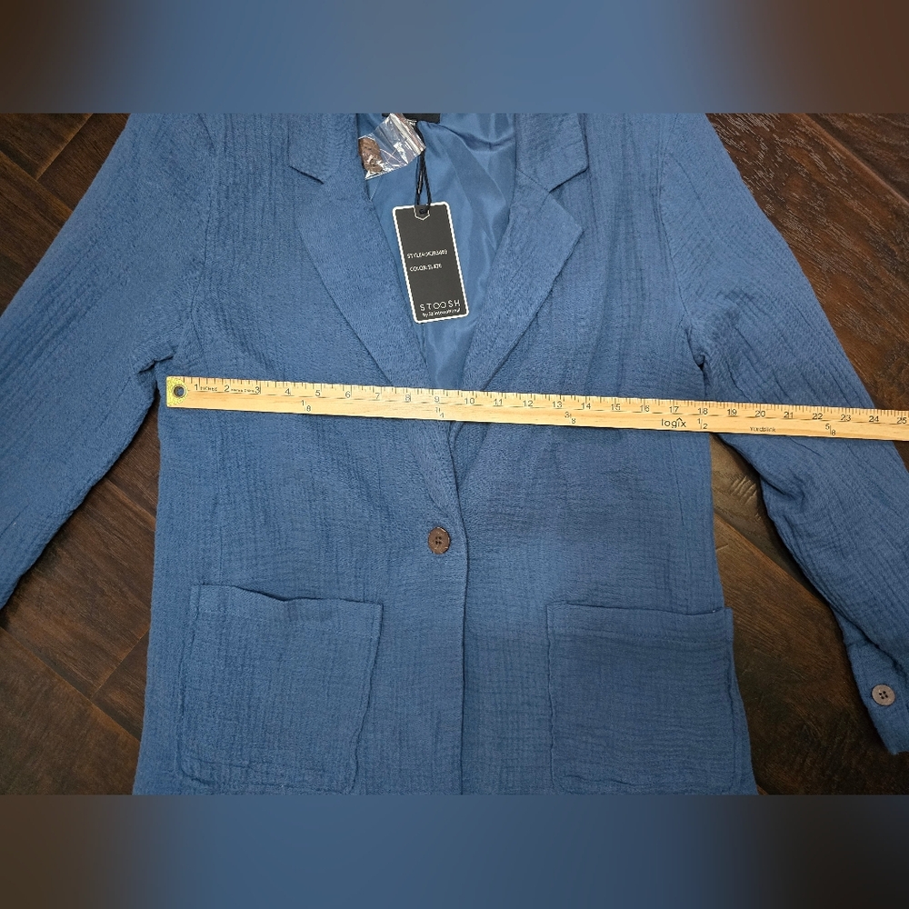 NWT Stoosh Womens Long Sleeve Slate Blue Blazer Jacket Medium - Picture 3 of 9
